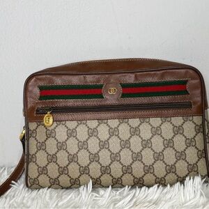 Gucci Brown and Cream Vintage Crossbody Bag